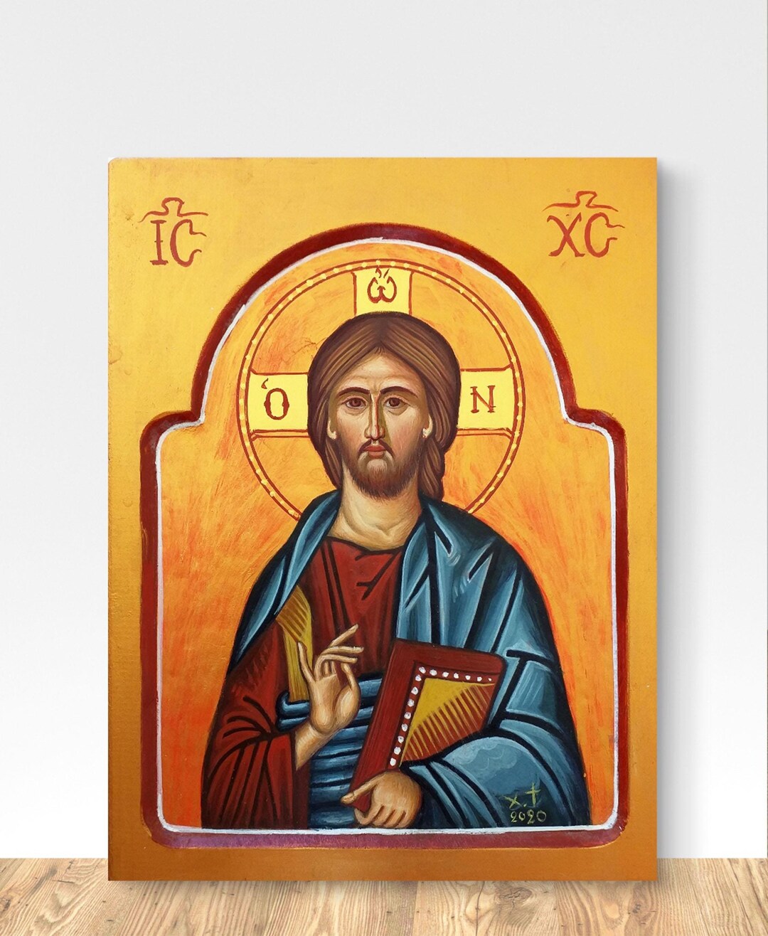 Hand Painted Jesus Christ Greek Orthodox Byzantine Icon on Wood, Jesus ...