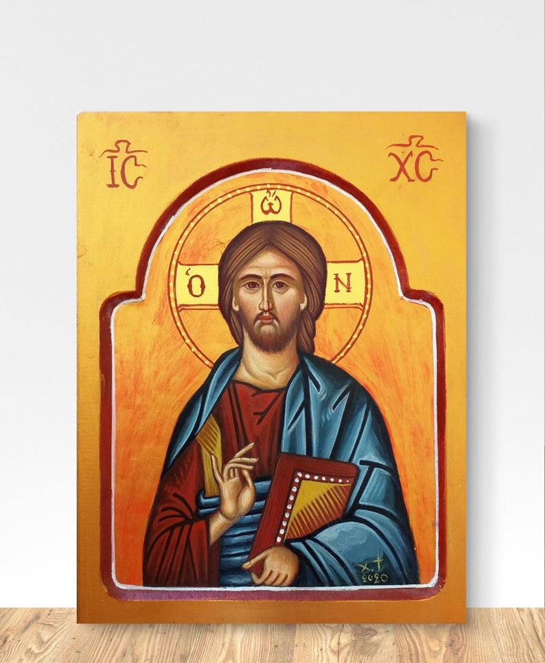 Hand Painted Jesus Christ Greek Orthodox Byzantine Icon on Wood, Jesus ...