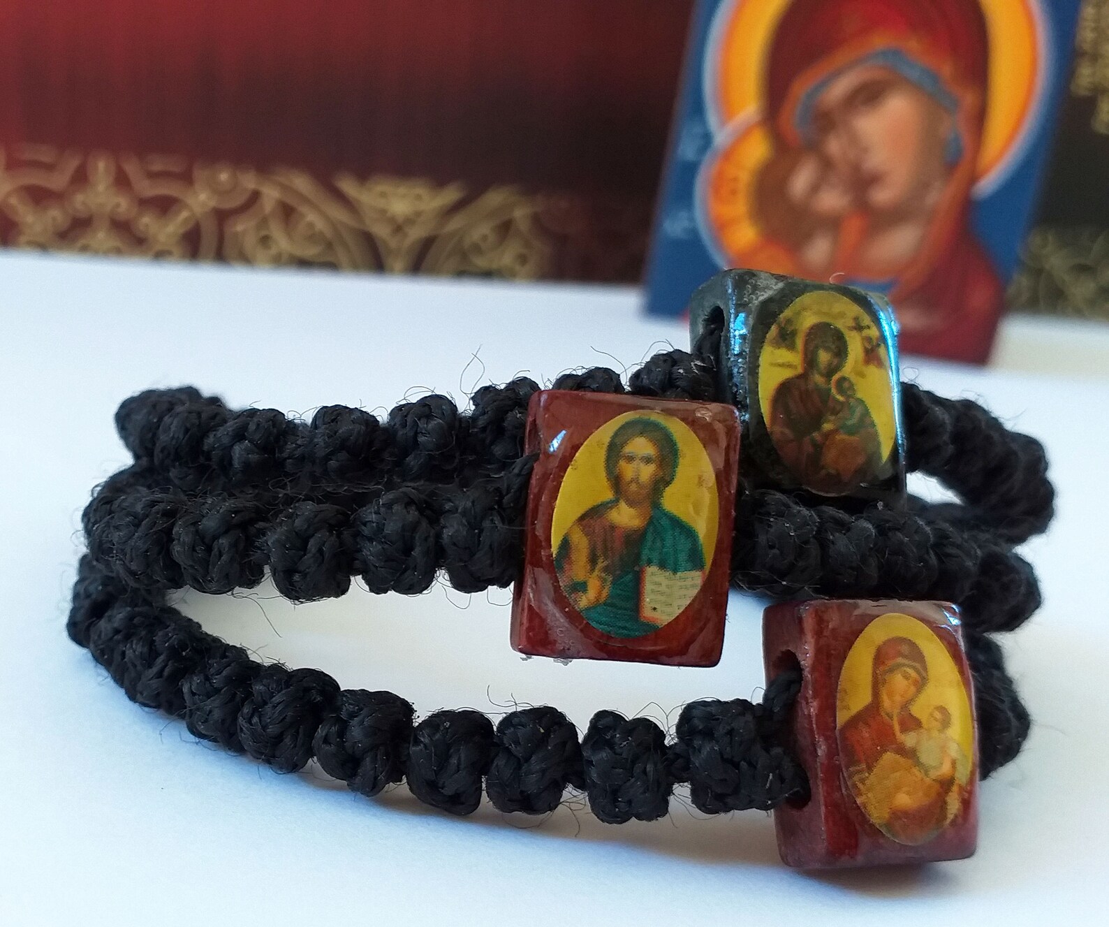 Orthodox prayer bracelets with wooden bead icons of Virgin Etsy