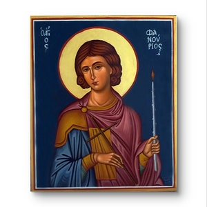 Saint Fanourios Icon / Greek Byzantine Art / Patron of Lost Objects / St Fanurios hand painted Byzantine Orthodox icon