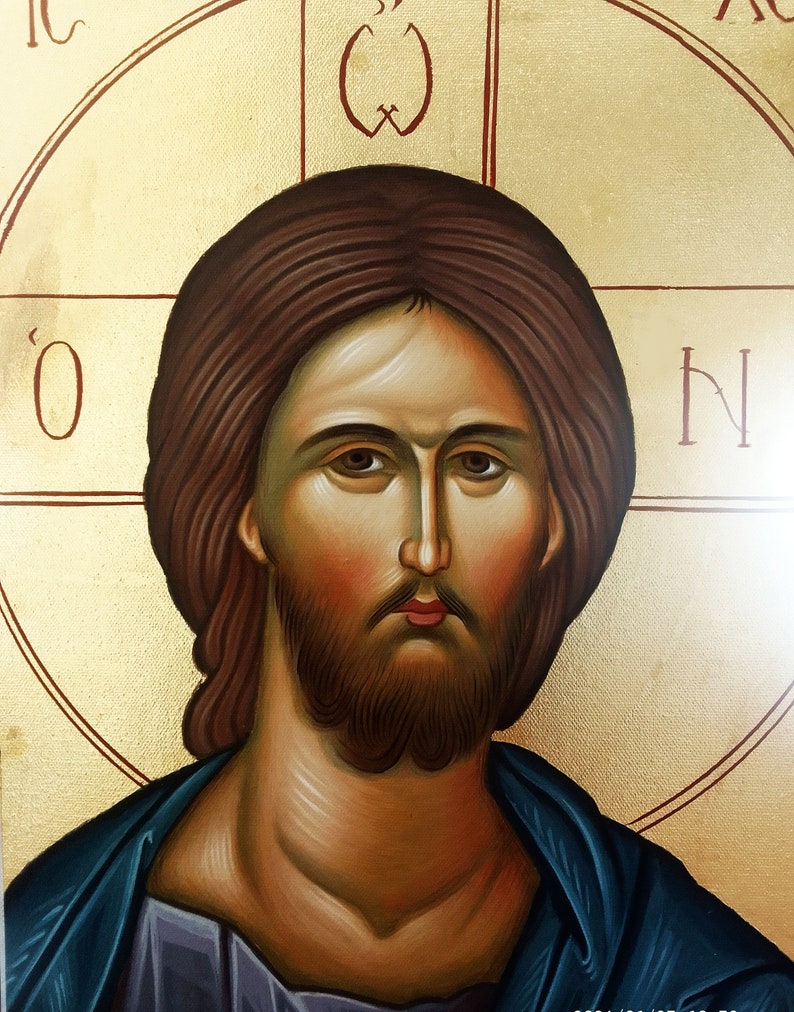 Jesus Christ Original wall mural canvas painting, Greek Byzantine Orthodox icon hand painted, Mural Art Painting Canvas wall decor image 8