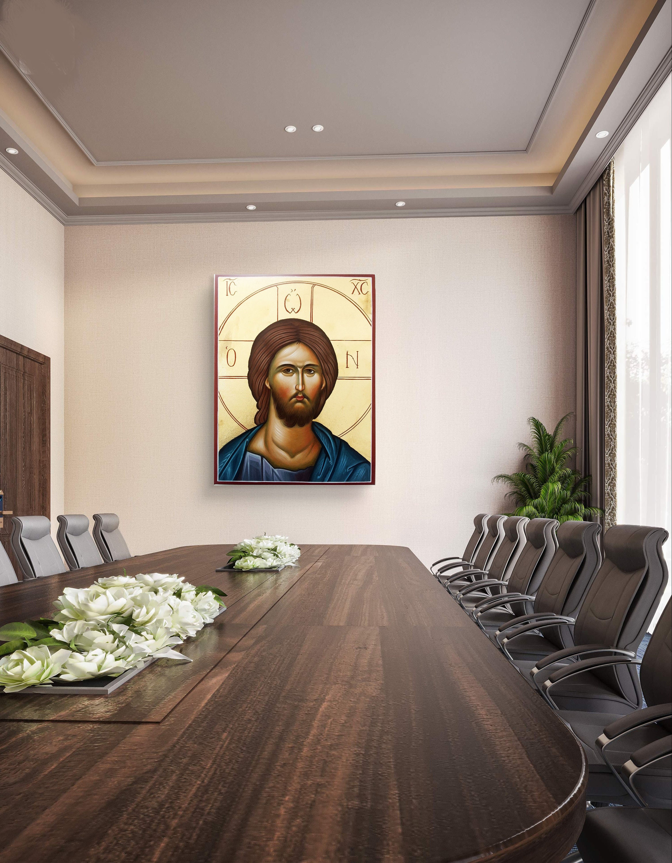Hand-painted Jesus Christ Greek Byzantine Orthodox Icon on 30x40cm ...
