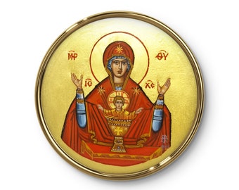 Virgin Mary icon/Theotokos with Jesus Christ coming out of the chalice/small round hand painted Greek Orthodox byzantine advent season icon