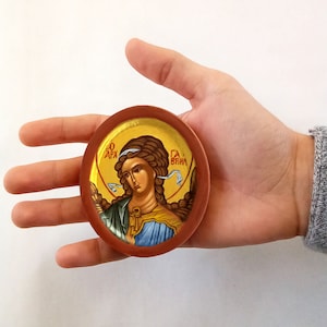 Archangel Gabriel icon, hand painted Greek Byzantine small Orthodox icon, Christian Anniversary gift, baptism gift