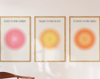 Positive Aura Posters Set Of 3, Spiritual Poster, Grainy Gradient, Gradient Print, Colourful Aura Poster, Trendy Wall Art DIGITAL DOWNLOAD
