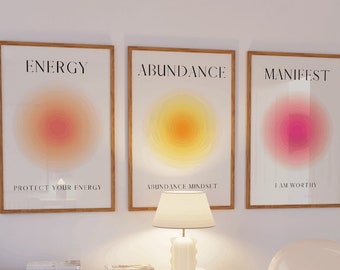 Positive Aura Posters Set Of 3, Spiritual Poster, Grainy Gradient, Gradient Print, Colourful Aura Poster, Trendy Wall Art DIGITAL DOWNLOAD