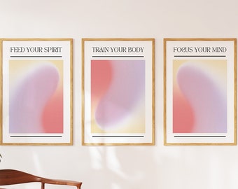 Aura Wall Decor - Set of 3 Vibrant Spiritual Prints, Colourful Gradient Posters, 2023 Trending Digital Downloads