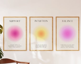 Positive Aura Posters Set Of 3, Spiritual Poster, Grainy Gradient, Gradient Print, Colourful Aura Poster, Trendy Wall Art Digital Download