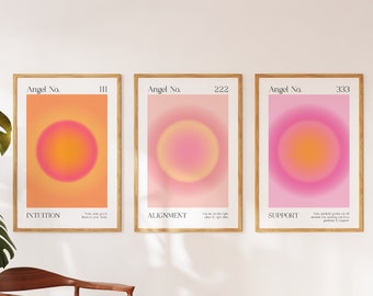 3er Set Engel-Zahlenset 111 222 333 Engel-Zahlenposter Aura Prints Farbverlauf Poster Trendy Wohnheim Wand Kunst Spiritueller Druck INSTANT DOWNLOAD