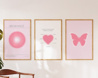 Pink Aura Poster Set, Set of 3 Affirmation Poster, Trust Gradient Poster Set, Retro Aura Poster, Spiritual Wall Art, DIGITAL DOWNLOAD