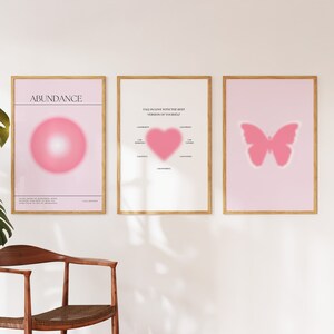 Conjunto de carteles de aura rosa retro de moda de 3, arte de pared del conjunto de impresión de afirmación estética, DESCARGA DIGITAL instantánea