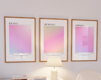 Aura Wall Art - Set of 3 Colourful Spiritual Prints, Grainy Gradient Digital Downloads