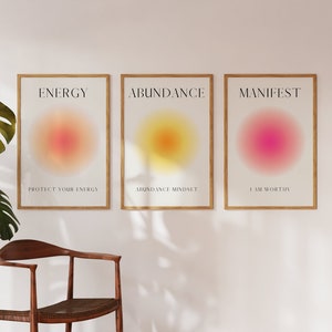 Positive Aura Posters Set Of 3, Spiritual Poster, Grainy Gradient, Gradient Print, Colourful Aura Poster, Trendy Wall Art DIGITAL DOWNLOAD