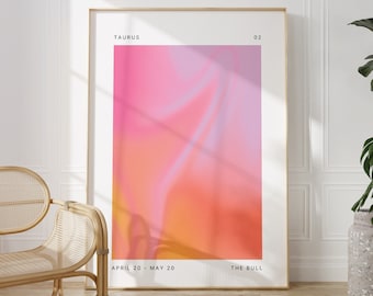 Znak Byka do natychmiastowego pobrania, grafika zodiaku do druku, duchowa sztuka ścienna, plakat z aurą, pobieranie cyfrowe