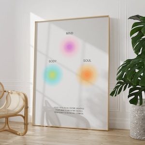 Mind Body Soul Aura Poster, Spiritual Gradient Trendy Wall Art Print, Instant Digital Download