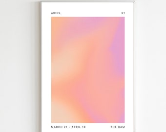 Aries Sign Instant Download Print, Zodiac Art Printable, Spiritual Wall Art, Aura Poster, Digital Download