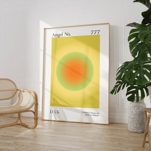 Luck Angel Number 777, Aura Posters, Spiritual Poster, Gradient Print, Colourful Aura Poster, Trendy Wall Art, Instant Digital Download