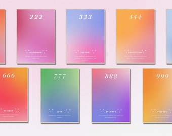 Angel Numbers Set of 9, Aura Posters, Spiritual Wall Art, Aura Print, Room Decor Aesthetic Minimalist, Printable Wall Art, Digital Download