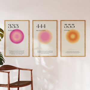 Set Of 3 Angel Number Set 333 444 555 Angel Number Poster Aura Prints Gradient Vibrant and Colorful Wall Art for Home Decor INSTANT DOWNLOAD