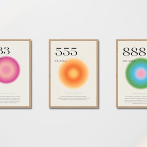 Set of 3 Gradient Angel Number Print Set, Aura Art Prints, Angel Number, Gradient Aura Abstract Print Set, Trendy Wall Prints