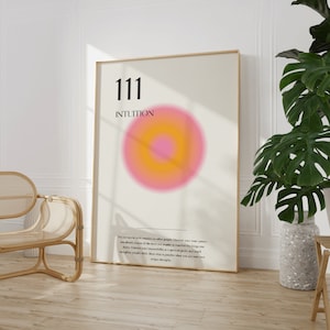 111 Póster Angel Number Print, Auras, Degradado retro, Impresiones de pared, Impresión estética de aura rosa, Descarga digital instantánea, Listo para descargar