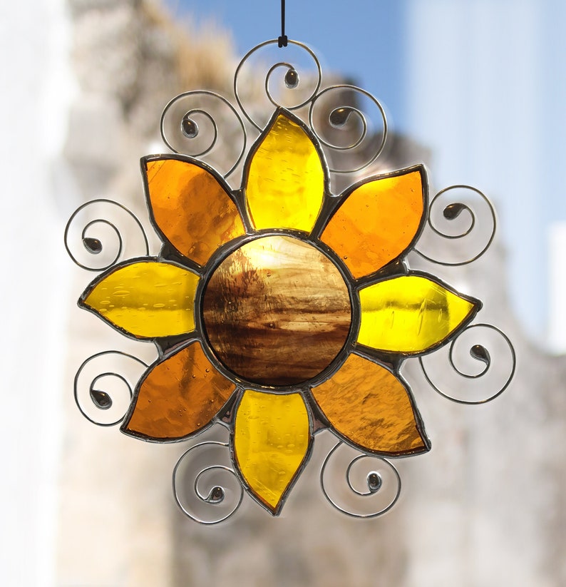 Handmade Sun catcher Sunflower suncatcher stained glass window hangings Home Decoration