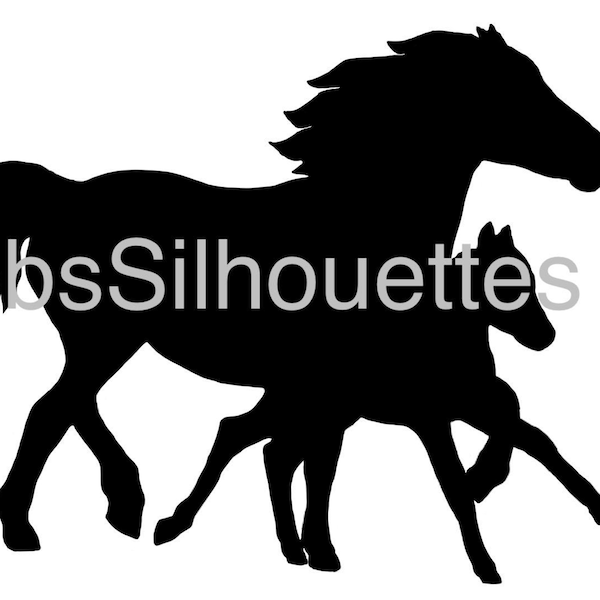Mare And Foal Silhouette SVG PNG JPG pdf Horse & Pony