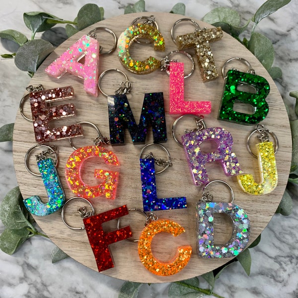 Resin Initial Keychain Etsy