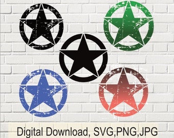 Bundle Distressed Army Star SVG File, Cut File For Cricut And Silhouette, Army Star svg, American Flag Stencil,  SVG For Jeep, Mountain SVG