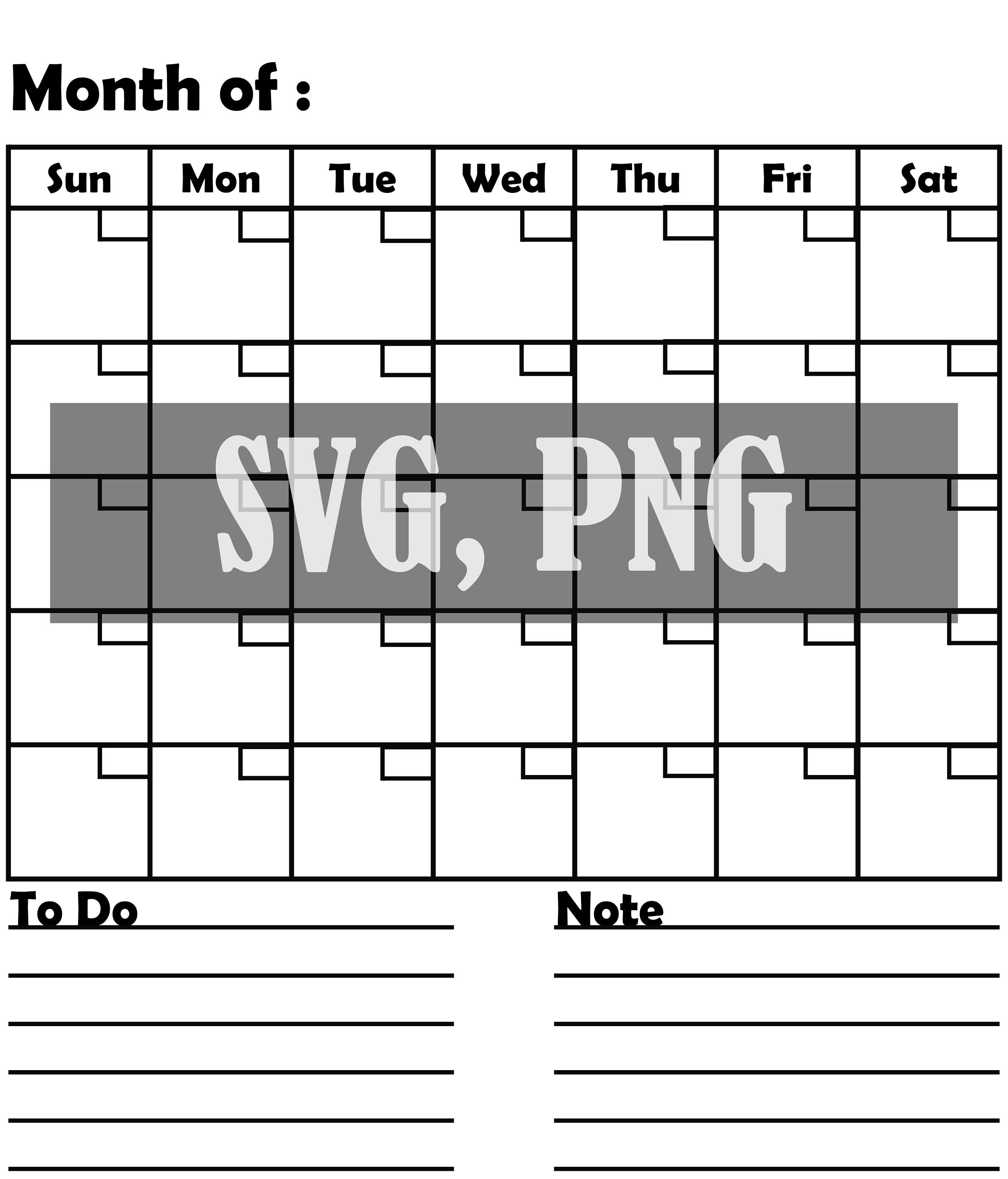 Blank Calendar with notes &amp; to do svg file png file PDF - Etsy España