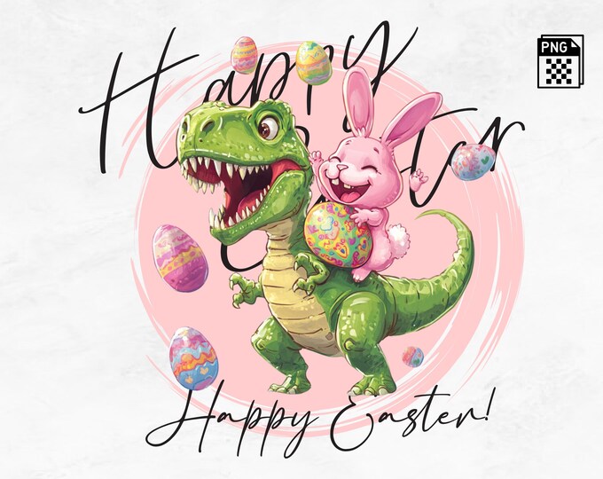 Easter T-rex Dinosaur Clipart With Bunny Ears & Basket - PNG for DTG ...