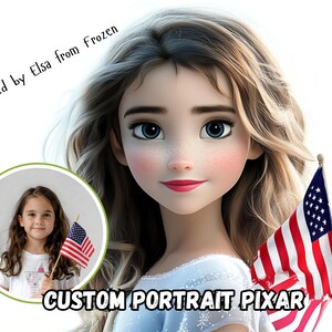 Custom Cartoon Portrait, Personalized Birthday Princess, Inspired by Elsa from Frozen, Invitation Princess Party Girl's,PNG-Digital Download