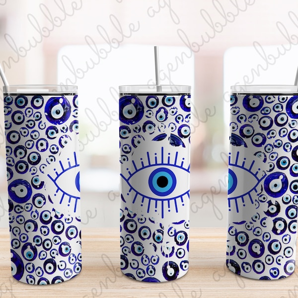 Evil Eye Lucky Eye 20 oz Skinny Tumbler Sublimation Designs Downloads | Straight & Tapered Tumbler PNG | Mystical Eye Gift Tumbler