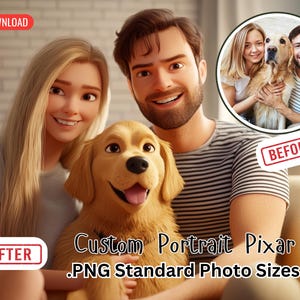 Custom Portrait Draw Personalized Custom Photo & Name Cartoon Become a Pixar Character Digital Custom Pet Portrait | Digital Download .PNG