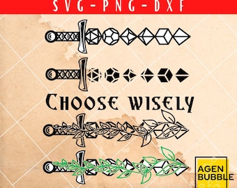 D20 RPG Dice sword and leaf SVG, Dungeon Master svg, D&D svg, Polyhedral Dice Clip Art, Role Playing Game svg, Cut File for Cricut