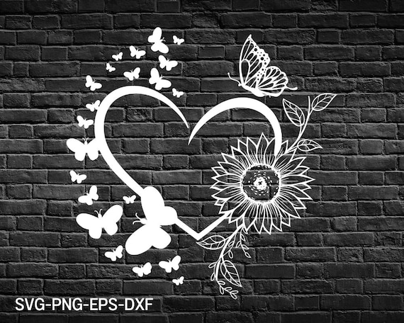 Floral Butterfly Heart Svg, Heart Bundle svg, Butterfile svg, Heart svg, Sunflower svg, Love Svg, Instant Download,