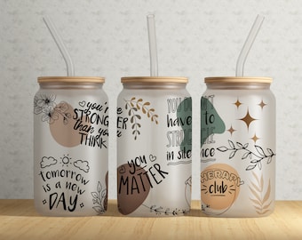 Sublimation PNG affirmations quotidiennes de 16 oz • Gobelet santé mentale, tasse en verre affirmations quotidiennes • Téléchargement numérique