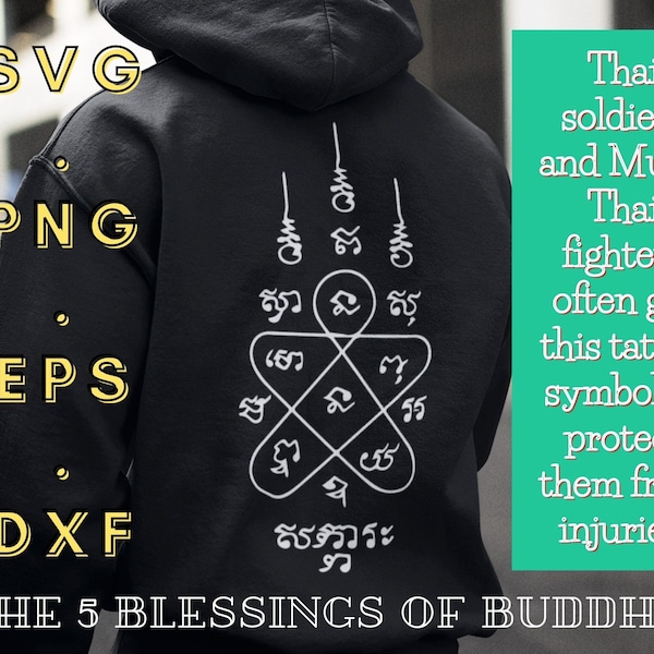 The 5 Blessings of Buddha tattoo | symbol to protect them from injuries | Muay Thai svg, Muay Thai png, Muay Thai tattoo, Yant, Sak Yant,