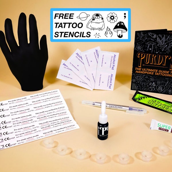 Petit kit de tatouage à la main, 30 articles, lot complet tout-en-un, fournitures professionnelles, encre, aiguilles, marqueur pour pochoir, végétalien