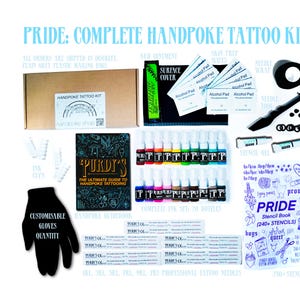PRIDE: Complete Handpoke Tattoo Kit, All-in-One Complete Stick & Poke Bundle, Professional Supplies, Rainbow Ink, Needles, Stencils, Vegan