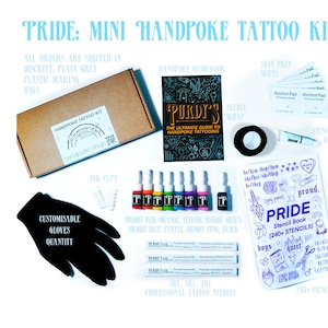 PRIDE: Mini Handpoke Tattoo Kit, All-in-One Complete Stick & Poke Bundle, Professional Supplies, Rainbow Ink, Needles, Stencil Paper, Vegan