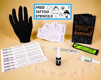 Kit tatuaggio piccolo Handpoke da 30 articoli, pacchetto completo Stick & Poke all-in-one, forniture professionali, inchiostro, aghi, pennarello per stencil, vegano