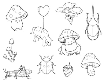 Schablonen Frogs + Friends Tattoo Designs Gebrauchsfertig, einfach anzuwenden, Gay, Cow, Mushroom, Handpoke und Stick & Poke