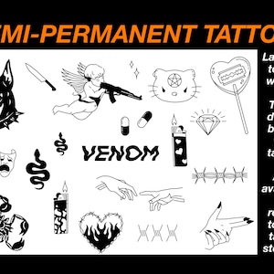 Venom Temporary Tattoos, Ready-to-use, Easy-to-apply, Y2K Aesthetic Designs. Snake, Doberman Dog, Diamond, Semi Permanent