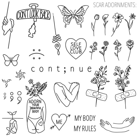 Stencils SH Prevention Tattoo Designs Ready-to-use, Easy-to-apply, Flower,  Semi Colon, Body, Self Love, Handpoke and Stick & Poke 