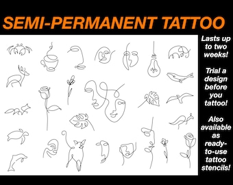 Continuous Line Temporary Tattoo, Long Lasting Tattoo, Easy-to-apply, Minimalist, Small Body Art. Cute simple Designs, Semi Permanent