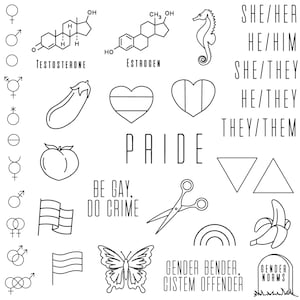 Stencils LGBTQ+ Tattoo Design, Ready-to-use, Easy-to-apply, Queer, gay, lesbian, bisexual, transgender, Handpoke and Stick & Poke