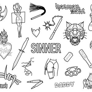 Stencils Sinner Tattoo Designs Ready-to-use, Easy-to-apply, Y2K Aesthetic, Women, Tiger, Self Love, Plus Size, Handpoke and Stick & Poke image 5