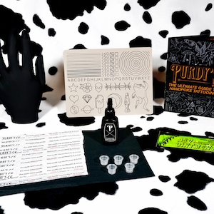 Practice Handpoke Tattoo Kit, All-in-One Complete Stick & Poke Bundle, Professional Supplies, Ink, Needles, Printed Fake Skin, Vegan