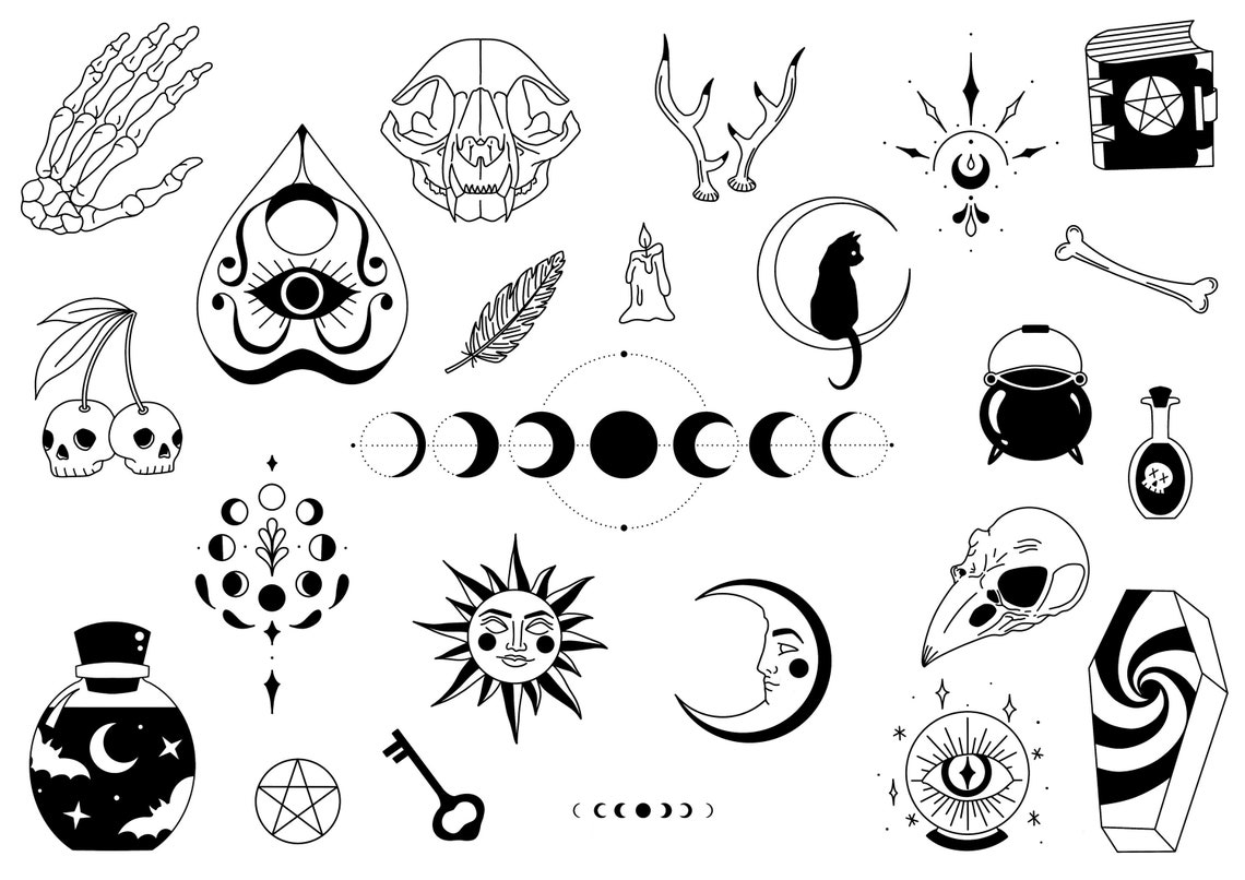 Witch Ready-to-use Tattoo Stencils Handpoke - Etsy